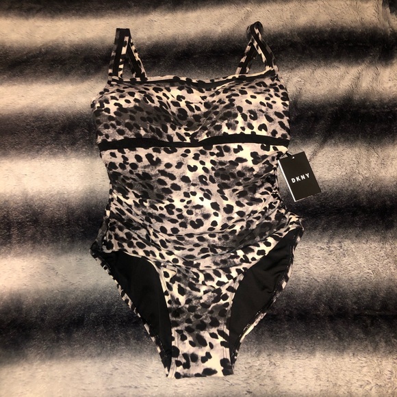 DKNY Animal Print Mesh Detail One Piece Swimsuit - Picture 7 of 15
